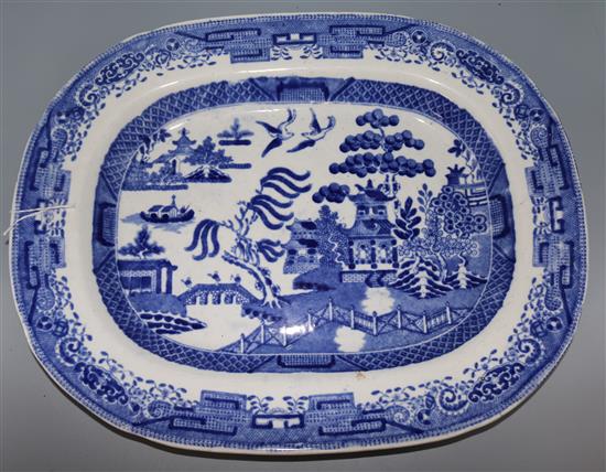 Willow pattern blue and white meat dish